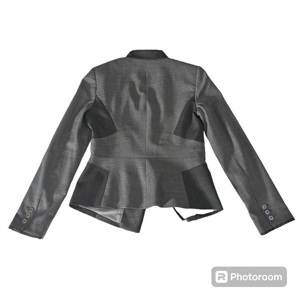 White House Black Market Women's Gray Wool Blend Contrast Panel Suit Jacket Sz 8 - Picture 5 of 14